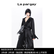 Lapargay纳帕佳2023女装黑色上衣外套个性时尚长袖宽松长风衣