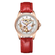时尚自动机械表夜光陶瓷士手表，款蝴蝶镶钻手表品牌瑞士女