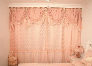客厅窗帘粉色蕾丝公主卧室窗帘订做纱帘成品两层窗帘可