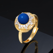 天然蓝珀高级感轻奢食指戒指女小众设计精致个性指环戒时尚款6mm