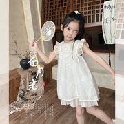 mini旦女童连衣裙，夏季2024新中式儿童盘扣花边，无袖改良旗袍裙
