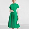 绿色连衣裙2023夏女士纯色裙子a字裙高腰遮肉过膝长裙修身显瘦裙