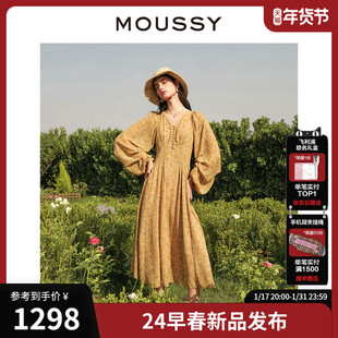 刘亦菲同款MOUSSY 2023冬季度假碎花收腰连衣裙028GSZ30-0410