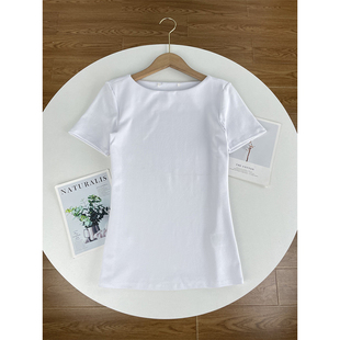 Y1高级棉T恤外单大牌舒适24夏圆领短袖白色简约t高弹罗纹料女
