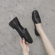 香港平底软底小皮鞋女2023春秋黑色，上班鞋百搭浅口软皮单鞋女