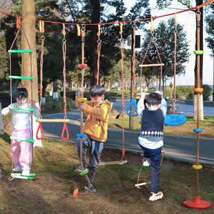 幼儿园感统训练器材户外儿童攀爬绳梯体适能运动悬挂秋千木制吊环