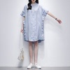 荷叶短袖衬衫裙，女中长款2024夏季韩版时尚，气质宽松显瘦连衣裙