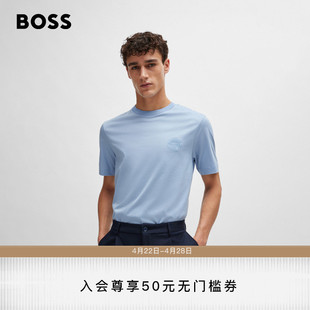 保时捷联名HUGO BOSS男士2024春夏品牌标识丝光棉短袖T恤