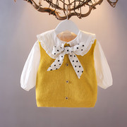 女宝宝秋装长袖衬衫0-1-3-4岁女宝宝衬衫+针织马甲两件套婴儿衣服