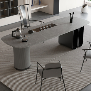 现代茶台岩板茶桌椅轻奢设计师家用办公室茶桌极简意式简约泡茶桌