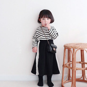 日系春款韩版女童蝙蝠袖卫衣长，款半身裙套装，儿童针织外套上衣长裙