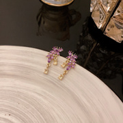 气质名媛紫色花朵耳环女ins小众设计感高级轻奢耳饰独特个性