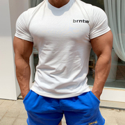 肌肉型男兄弟修身运动t恤弹力棉透气训练服纯色上衣器械健身短袖
