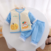 新生婴儿衣服宝宝分体套装，上衣裤子两件套厚棉服0-3个月秋冬纯棉