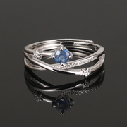 天然蓝宝石戒指女 s925银镀白金贵重宝石手饰气质指环开口可调节