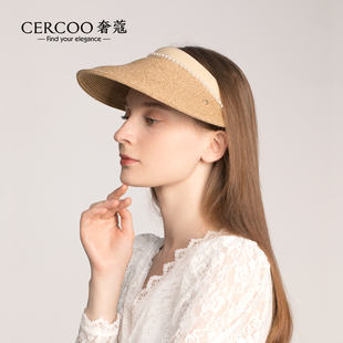Cercoo/奢蔻优雅纸草编夏防紫外线珍珠遮阳空顶遮脸防晒太阳帽子
