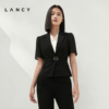 LANCY/朗姿2023夏季收腰显瘦西装薄外套上衣女短袖黑色上衣