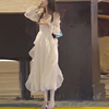 春夏2024年女法式小众长款仙气超仙森系长袖气质白色连衣裙子