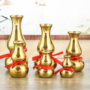 铜葫芦花瓶风水装饰品中式摆件家居喜庆用品铜钱，盖八卦瓶福禄铜瓶