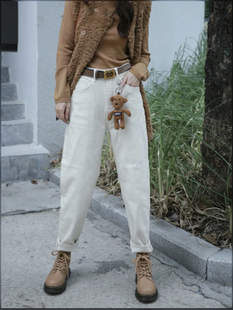 外贸韩国原单女裤高腰，女薄条绒休闲萝卜裤哈伦，裤米色灯芯绒长裤