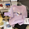 一线大牌外贸女装，香芋紫色oversize春装，2024年女上衣t恤