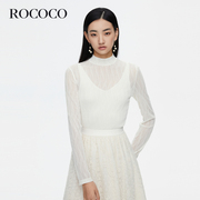 rococo2023商场同款秋季纹理感奶油，白梭织(白梭织)上衣，优雅蕾丝打底衫