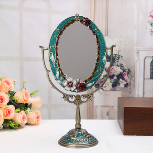 欧式复古化妆镜田园金属台式单面梳妆镜俄罗斯宫廷贵族公主镜8寸