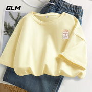 GLM夏季短袖t恤女装夏装2024年纯棉黄色小众设计感休闲百搭潮