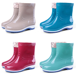 时尚秋冬水鞋女士中筒防滑雨鞋，防水耐磨加绒胶鞋，中帮雨靴工作大码