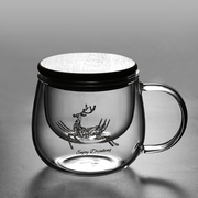 茶杯茶水分离耐热玻璃过滤花茶，杯子带把带盖水杯子家用日式茶道杯