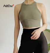 AddOne+1瑜伽运动普拉提塑形高弹亲肤裸感短背心 带胸垫/军绿色
