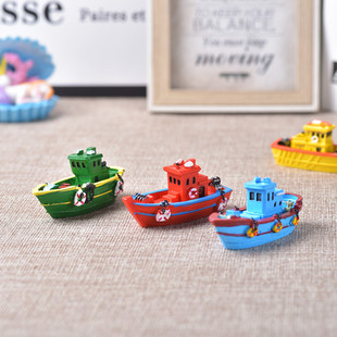 鱼缸造景微景观布景，摆件地中海彩绘树脂渔船，模型家居儿童书房装饰