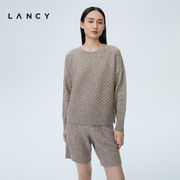 LANCY/朗姿羊毛2022秋季套头针织女宽松短款长袖毛衣女圆领