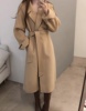 韩国东大门chic2023年冬季法式绑带呢大衣女显瘦气质，长款毛呢外套