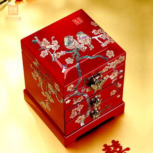 螺钿漆器首饰盒小公主中式实木质结婚礼物中式情人节结婚礼物精致