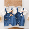 牛仔连体衣婴儿兄妹装背带假两件超萌四个月宝宝衣服夏季薄款