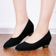 老北京布鞋黑色工作职业工装中跟软底女鞋坡跟舒适气质久站女单鞋