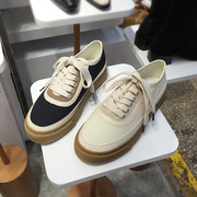 小小苏单鞋子女圆头系带帆布鞋厚底小白鞋ins低帮港风松糕鞋 B67F