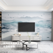 新中式无缝墙布现代简约墙纸卧室，壁布沙发电视，背景墙定制山水壁画