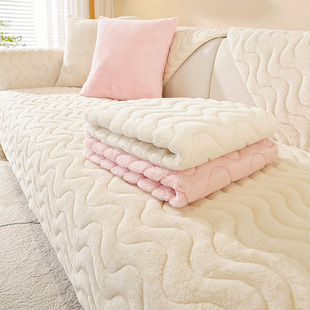 兔兔绒网红沙发垫，冬季加厚毛绒坐垫防滑皮沙发套罩2024盖布巾