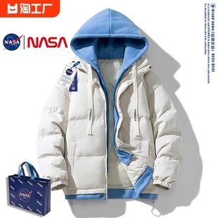 NASA棉衣男女同款秋冬季潮牌加厚保暖晋江羽绒棉服情侣假两件外套