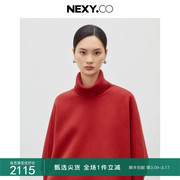 NEXY.CO/奈蔻冬季时尚气质纯羊毛套头披肩款女装红色毛呢大衣