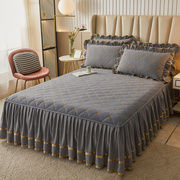 纯色夹棉床裙式床罩单件1.5米1.8x2.0加厚床单三件套荷叶花边床套
