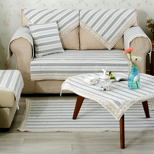 亚麻沙发垫四季简约现代通用组合套装客厅，田园沙发垫布艺纯棉三人