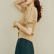 冰丝针织衫短袖春装，韩版开衫薄款泡泡袖短款中袖女装上衣