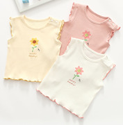 女宝宝上衣婴幼儿童背心外穿纯棉T恤飞短袖打底衫夏薄款0-3岁弹力