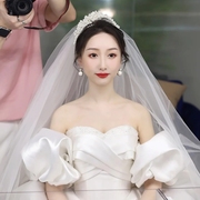 主婚纱头饰新娘高级头纱三件套公主高端珍珠发箍王冠婚礼结婚