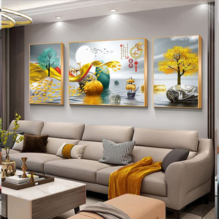 轻奢客厅装饰画沙发背景墙，画挂画简约现代新中式水晶，壁画大气山水