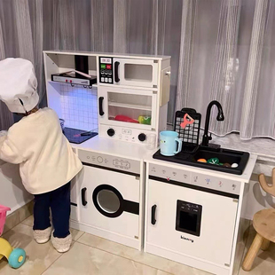 韩国高端儿童过家家厨房冰箱仿真玩具做饭厨具套装木质真实可出水