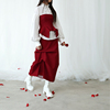 domremy十五世宫廷小众设计感上衣，新年年会酒红色系带仙女抹胸女